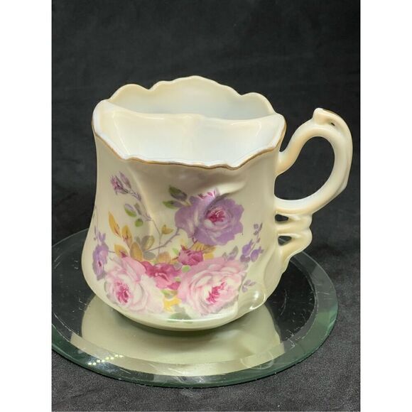 Vintage Nippon Floral Porcelain Shaving Mug Mustache Mug Hand Painted Cup - Picture 1 of 10